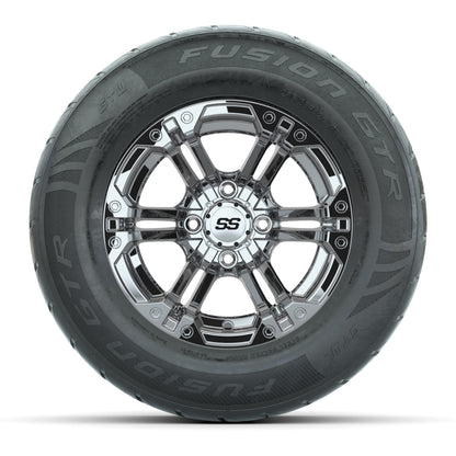 GTW® Specter Chrome 12 in Wheels with 255/55-R12 Fusion GTR Steel Belt Radial Street Tires – Full Set