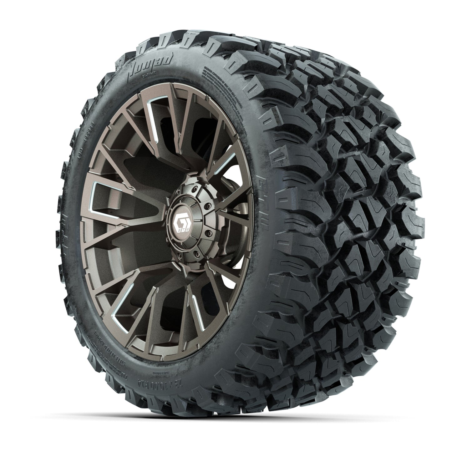 GTW® Vandal Bronze/Machined 14 in Wheels with 23X10-R14 Nomad Steel Belt Radial All-Terrain Tires – Full Set