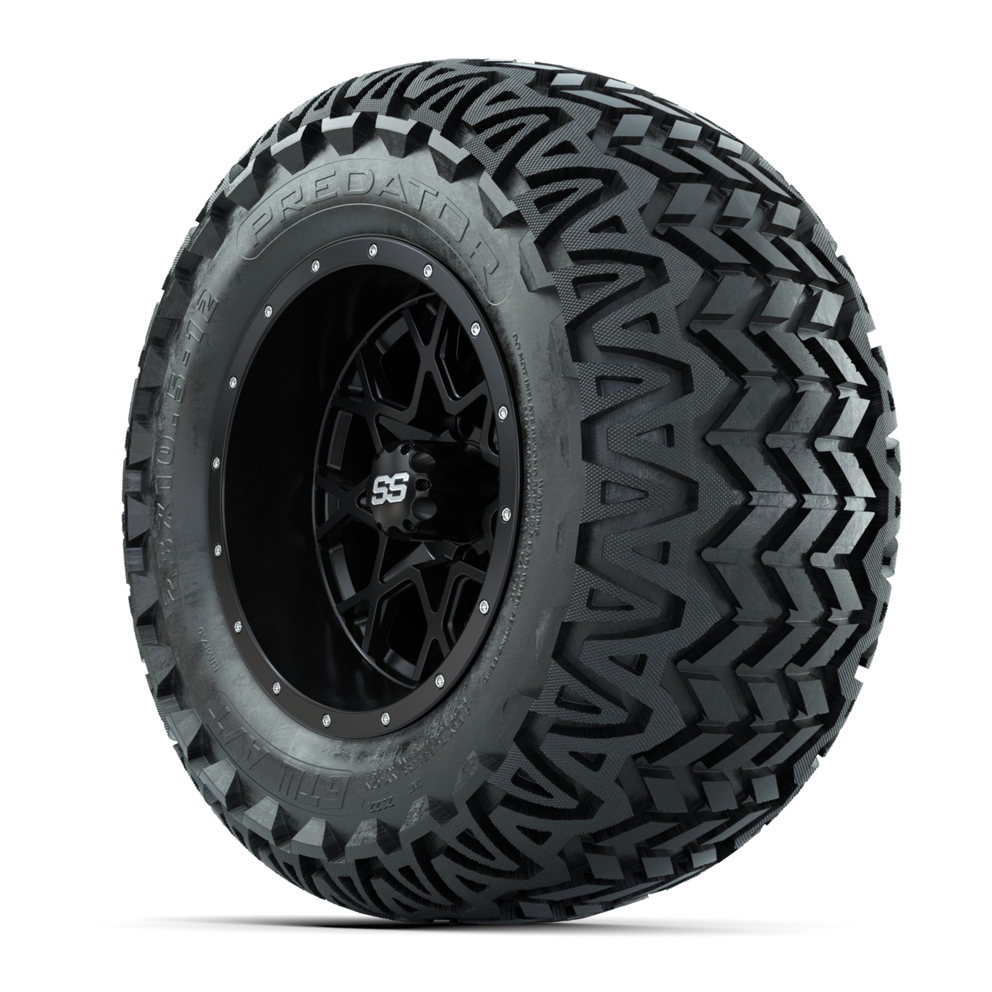 GTW® Vortex 2 Matte Black 12 in Wheels with 23X10.5-12 Predator All-Terrain Tires – Full Set