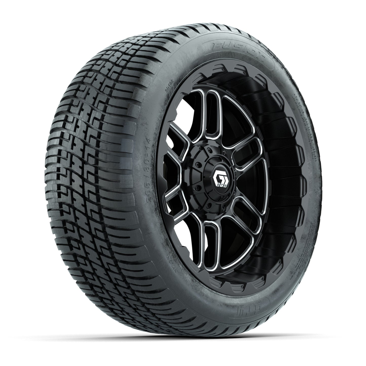 GTW® Titan Black/Machined 14 in Wheels with 205/30-R14 Fusion Street Tires – Full Set