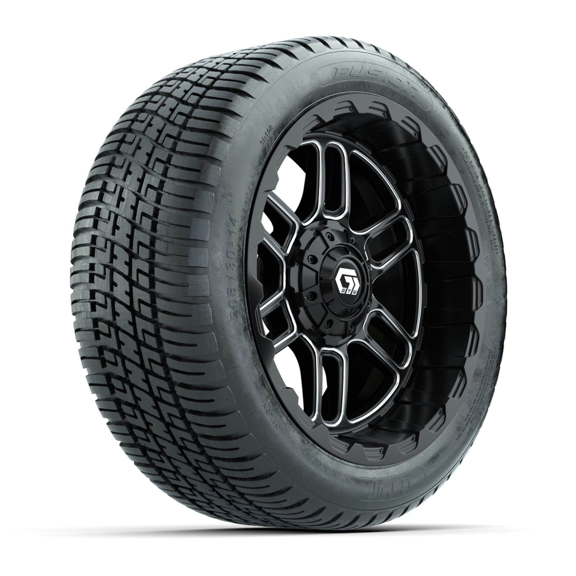 GTW® Titan Black/Machined 14 in Wheels with 205/30-R14 Fusion Street Tires – Full Set