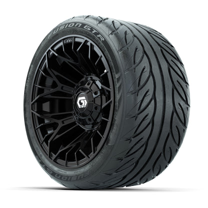 GTW® Stellar Black 12 in Wheels with 215/40-R12 Fusion GTR Steel Belt Radial Street Tires – Full Set