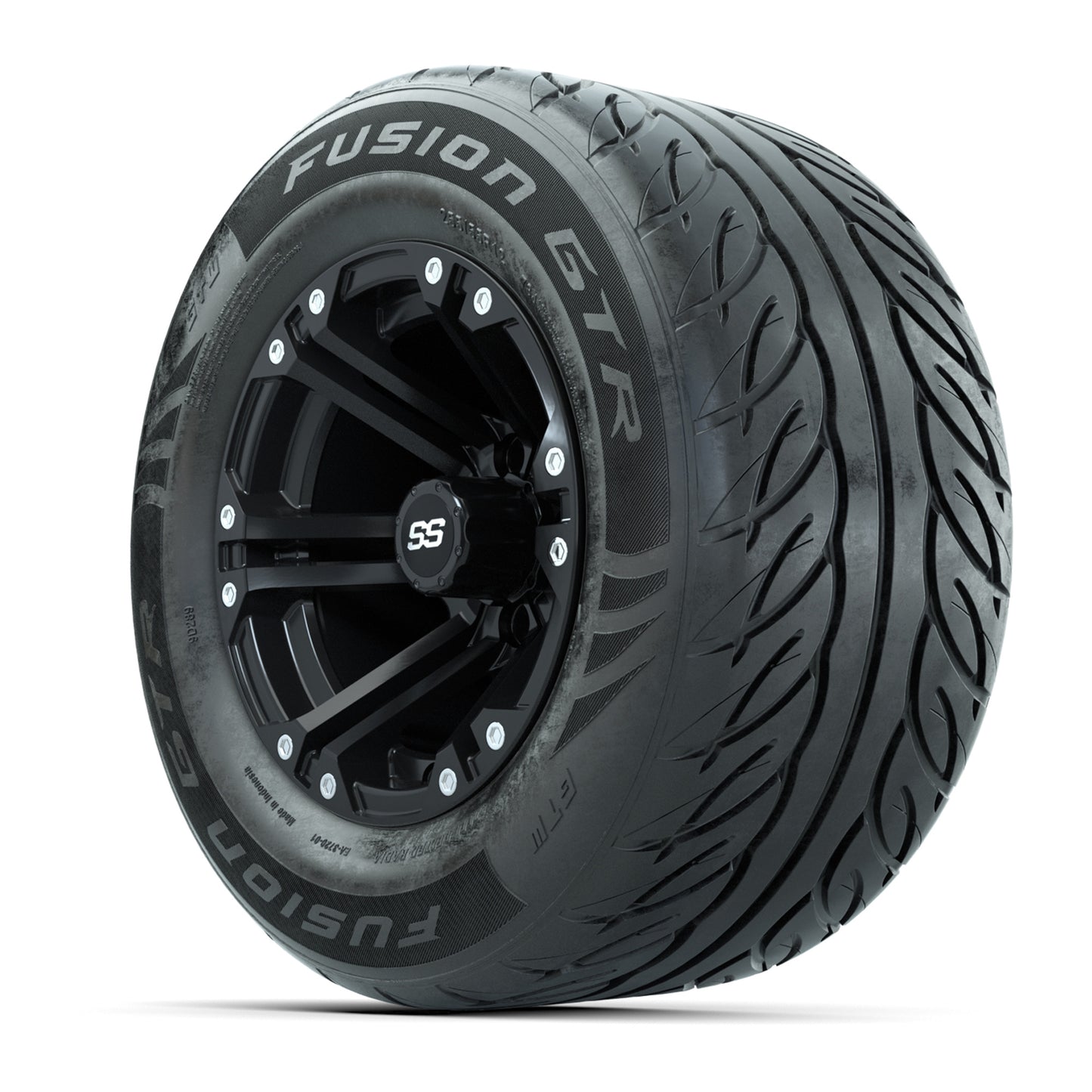 GTW® Specter Matte Black 12 in Wheels with 255/55-R12 Fusion GTR Steel Belt Radial Street Tires – Full Set
