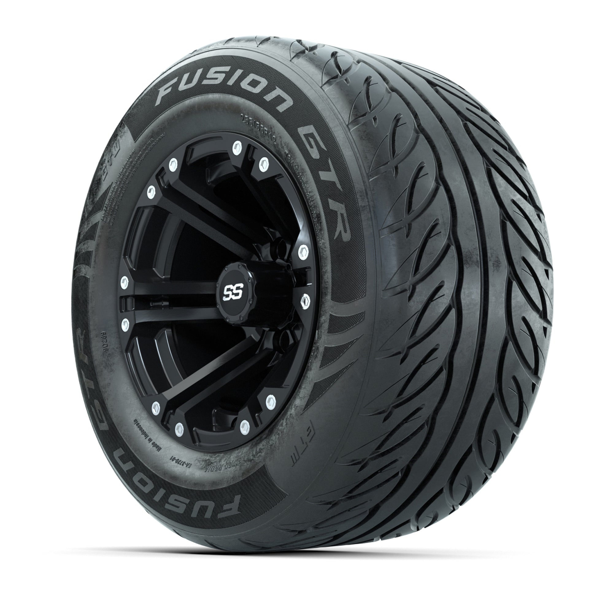 GTW® Specter Matte Black 12 in Wheels with 255/55-R12 Fusion GTR Steel Belt Radial Street Tires – Full Set