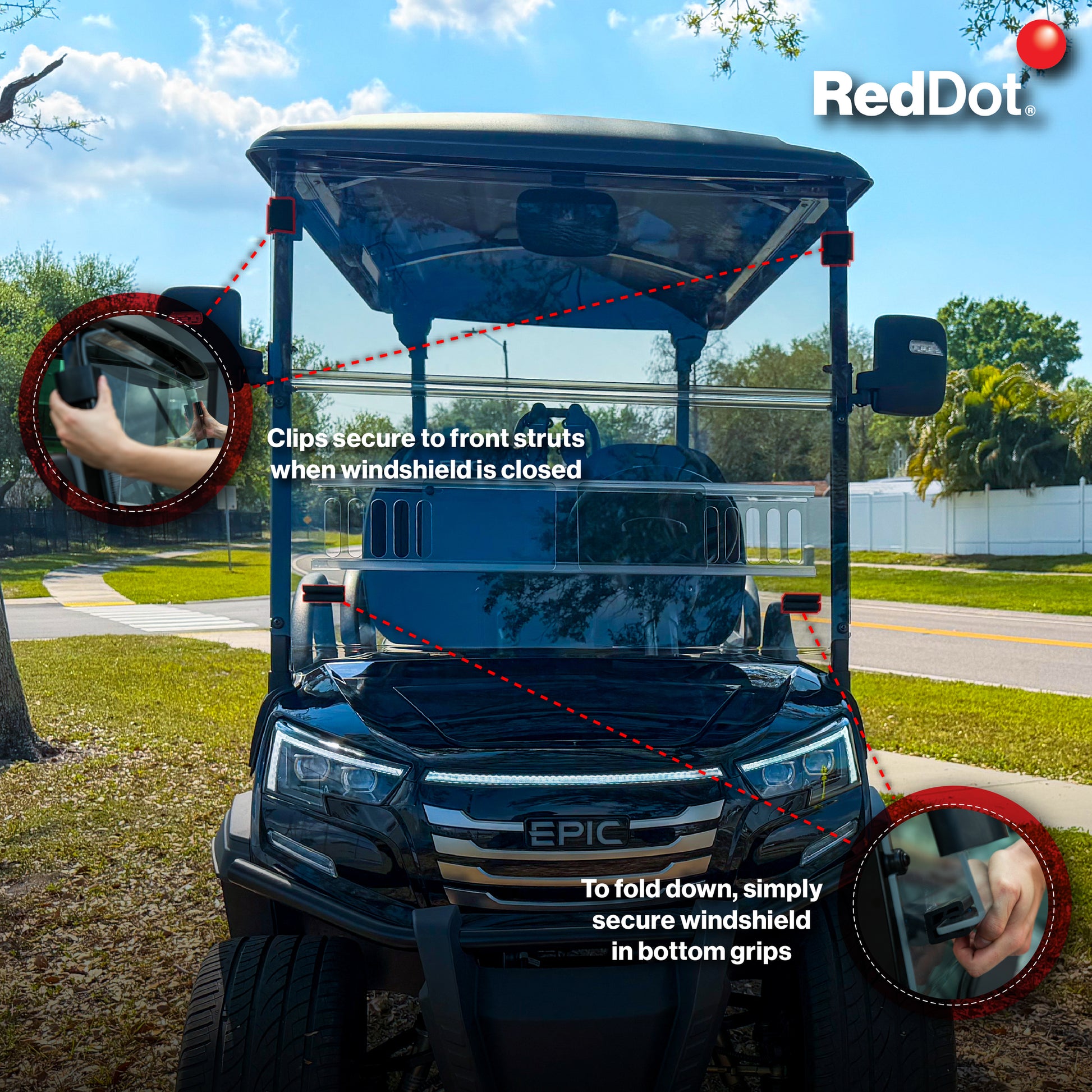 RedDot Tinted Vented Folding Windshield for Epic E40FX with 4-Forward Facing Seats