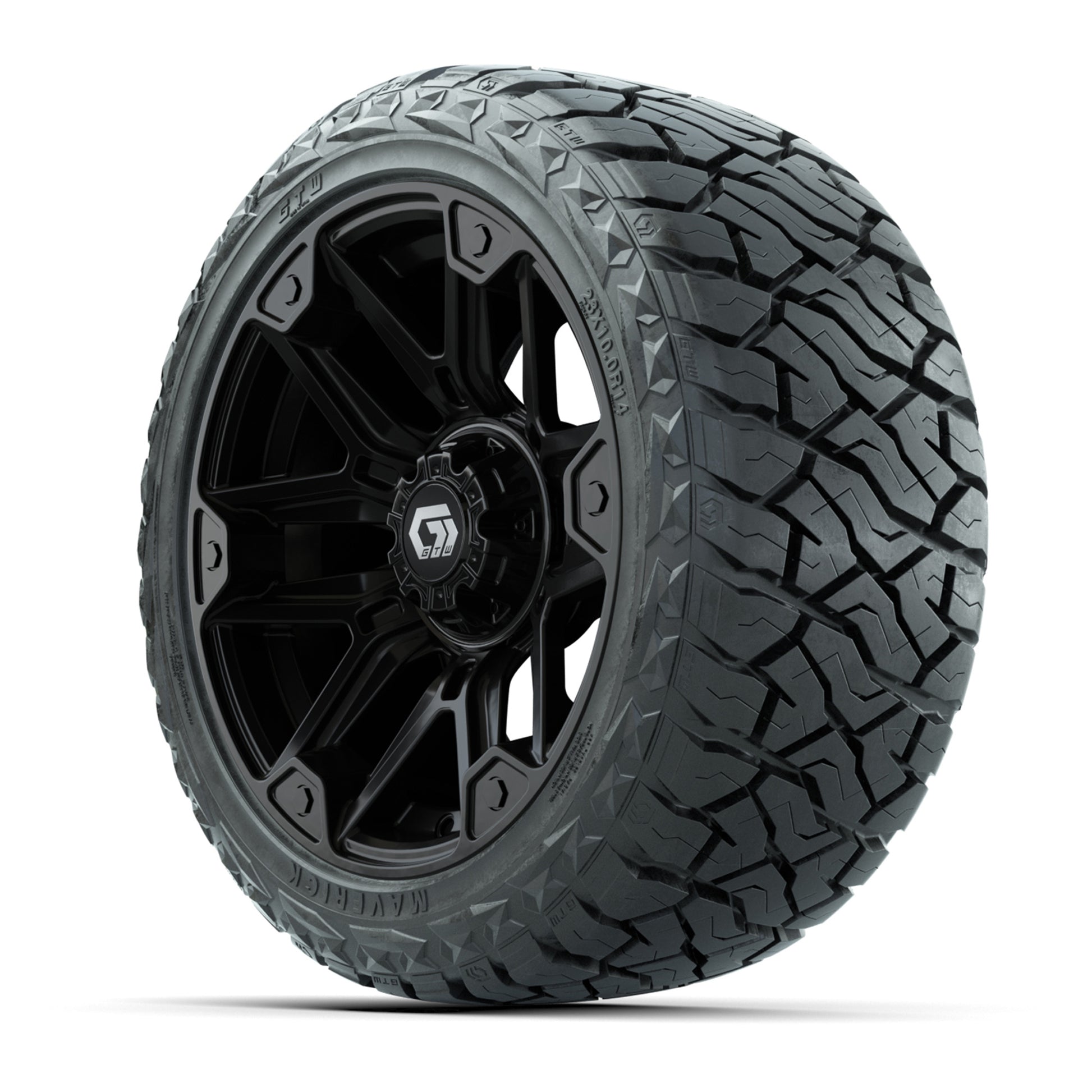GTW Graffiti Gloss Black 14 in Wheels with 23x10.00-R14 Maverick All-Terrain Tires – Full Set