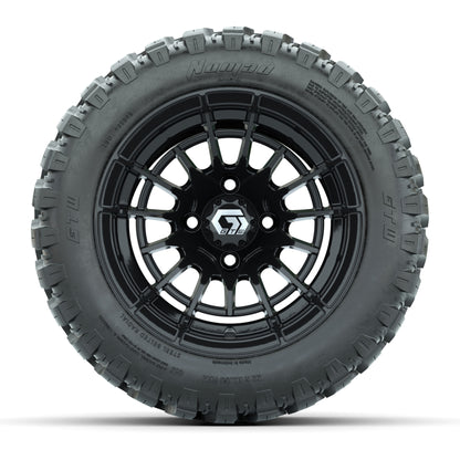 GTW® Boost Gloss Black 12 in Wheels with 22X11-R12 Nomad Steel Belt Radial All-Terrain Tires - Full Set