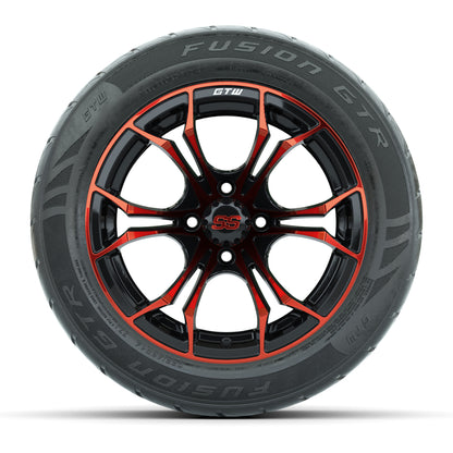 GTW® Spyder Black/Red 14 in Wheels with 255/45-R14 Fusion GTR Steel Belt Radial Street Tires – Full Set