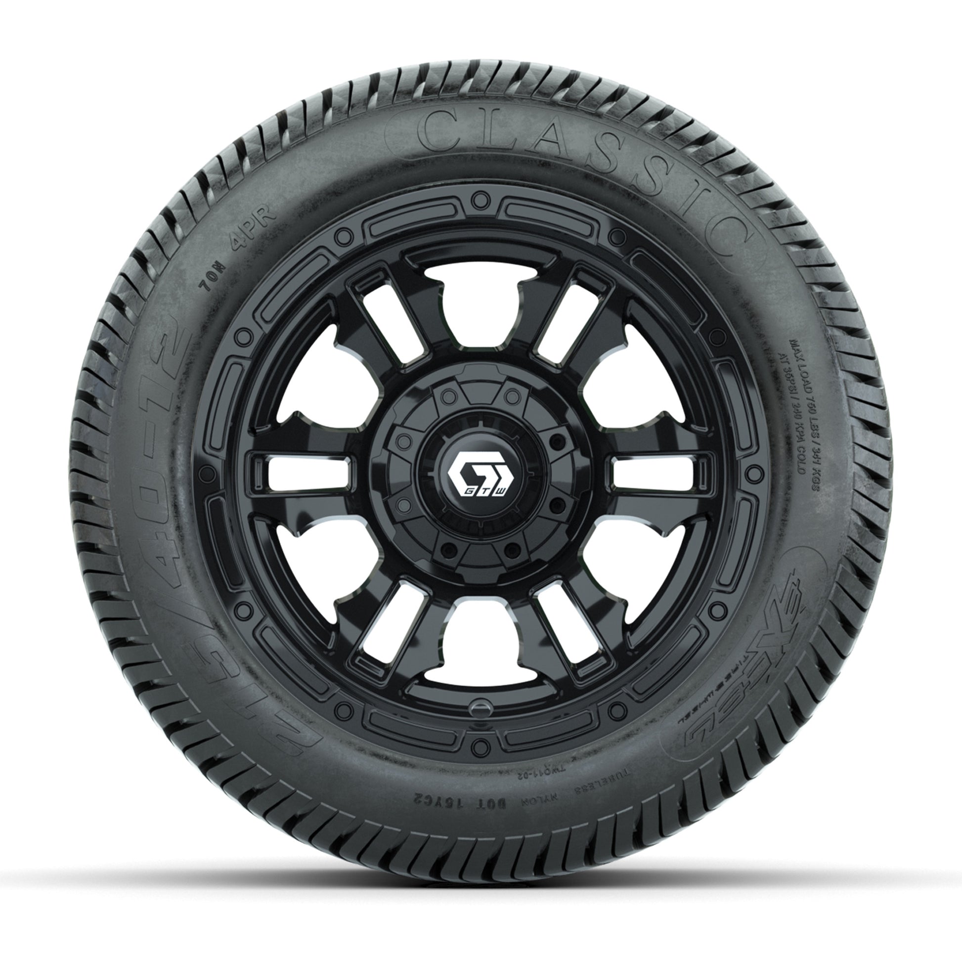 GTW® Shogun Gloss Black 12 in Wheels with 215/40-12 Excel Classic Street Tires – Full Set