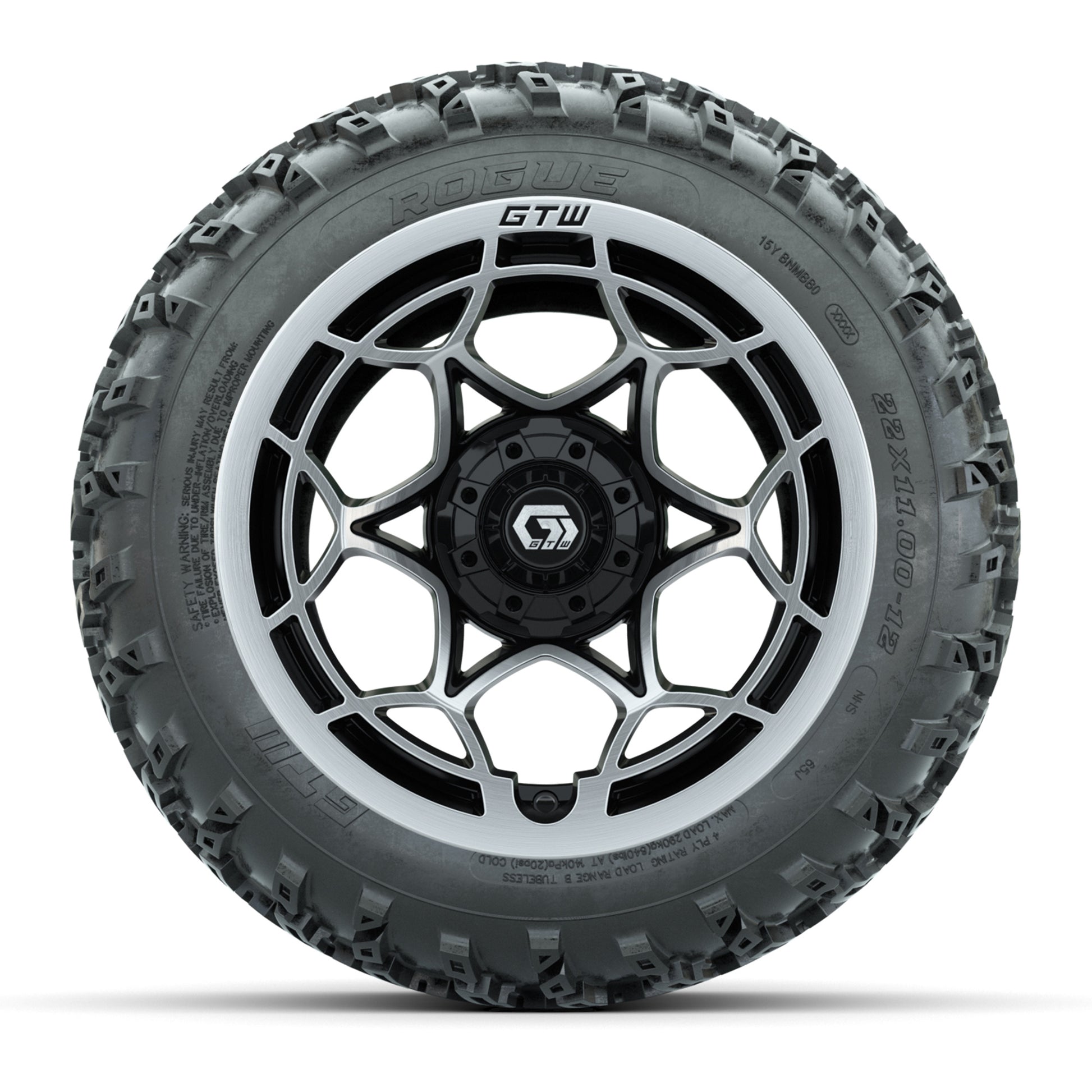 GTW® Nexus Gloss Black 12 in Wheels with 22x11.00-12 Rogue All-Terrain Tires – Full Set