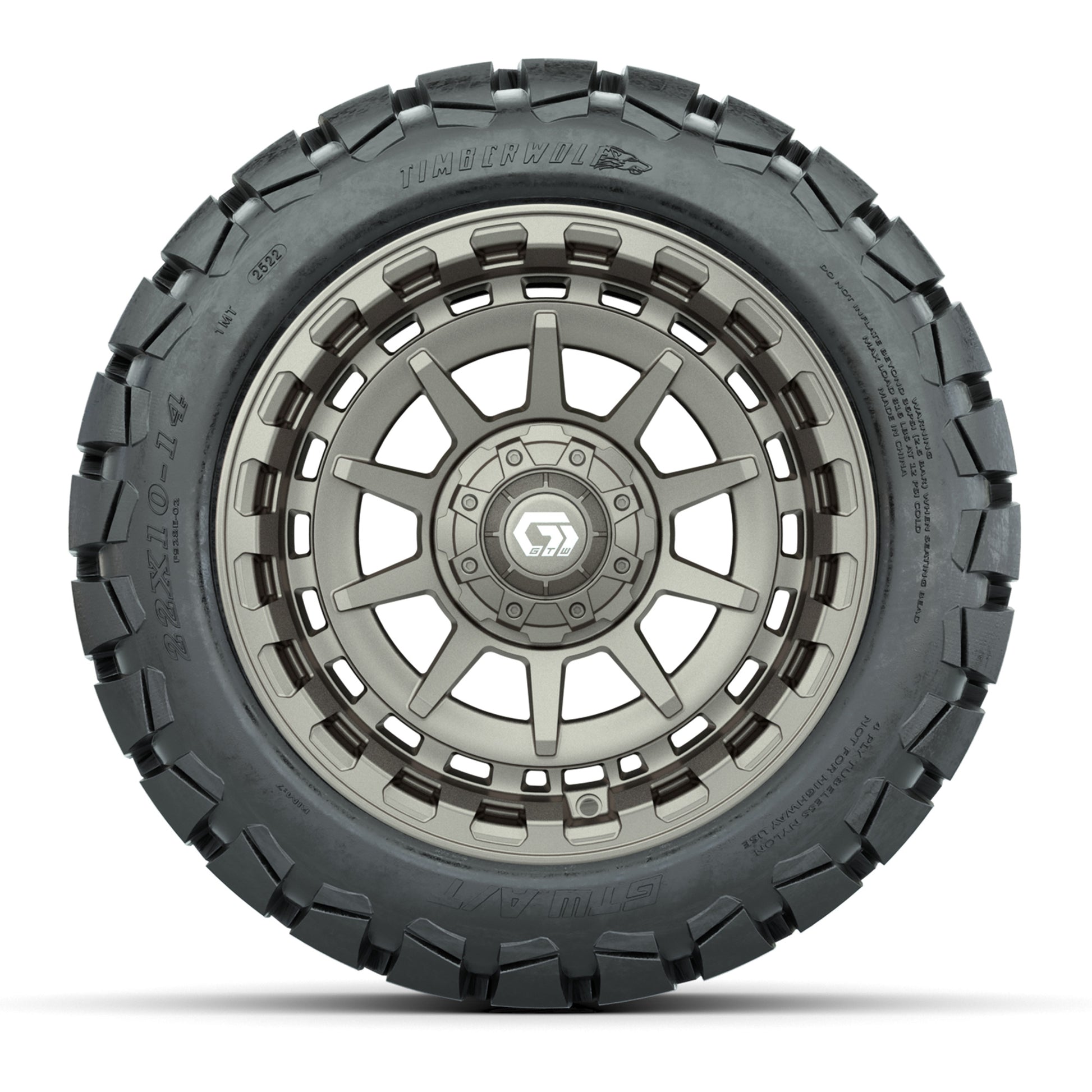 GTW® Barricade Satin Bronze 14 in Wheels with 22x10-14 Timberwolf All-Terrain Tires – Full Set