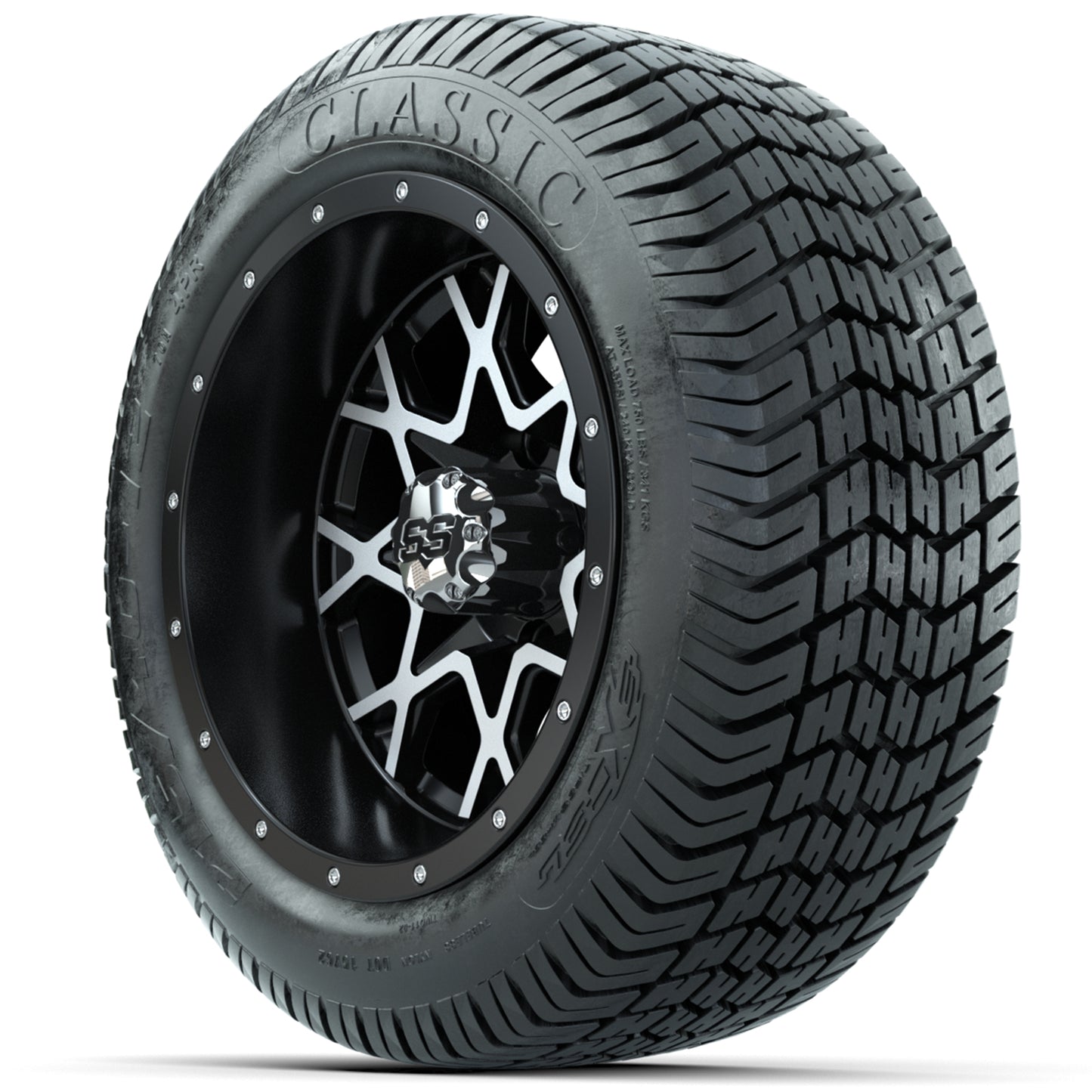 Set of (4) 12 in GTW Vortex Wheels with 215/40-12 Excel Classic Street Tires