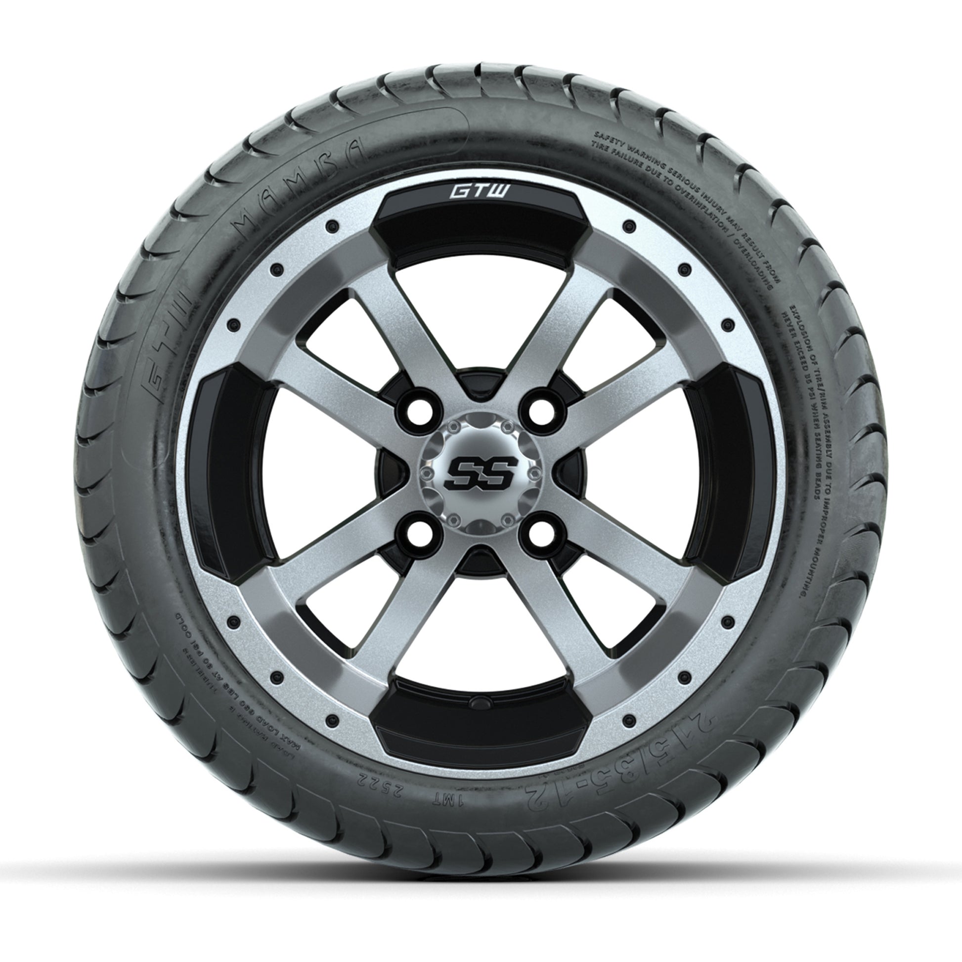 GTW Storm Trooper Black and Machined 12 in Wheels with 18in Mamba Street Tires – Set of 4