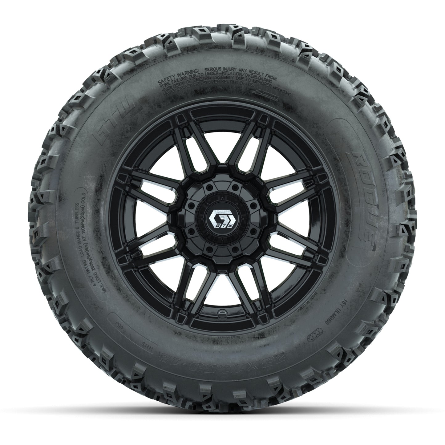 GTW® Stealth Black/Machined 12 in Wheels with 23X10.00-12 Rogue All-Terrain Tires – Full Set