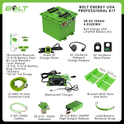 Bolt Energy EZGO TXT 36V, 38V 105AH Professional Battery Kit