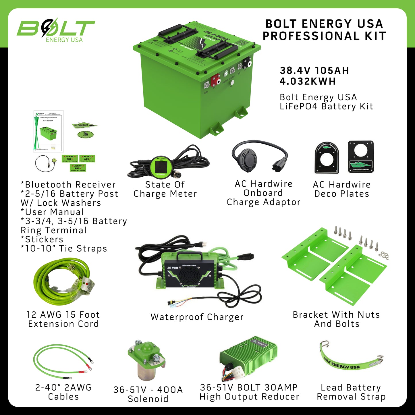 Bolt Energy Club Car DS 36V, 38V 105AH Professional Battery Kit