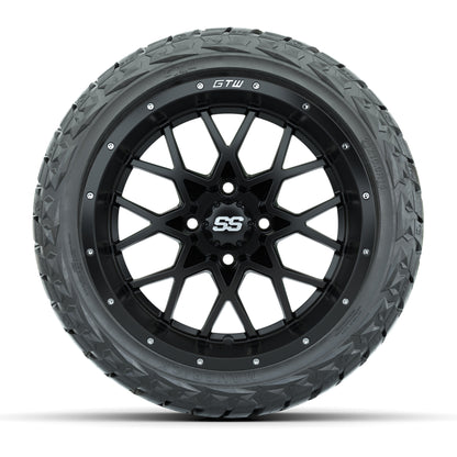 GTW Vortex Matte Black 14 in Wheels with 23x10.00-R14 Maverick All-Terrain Tires – Full Set
