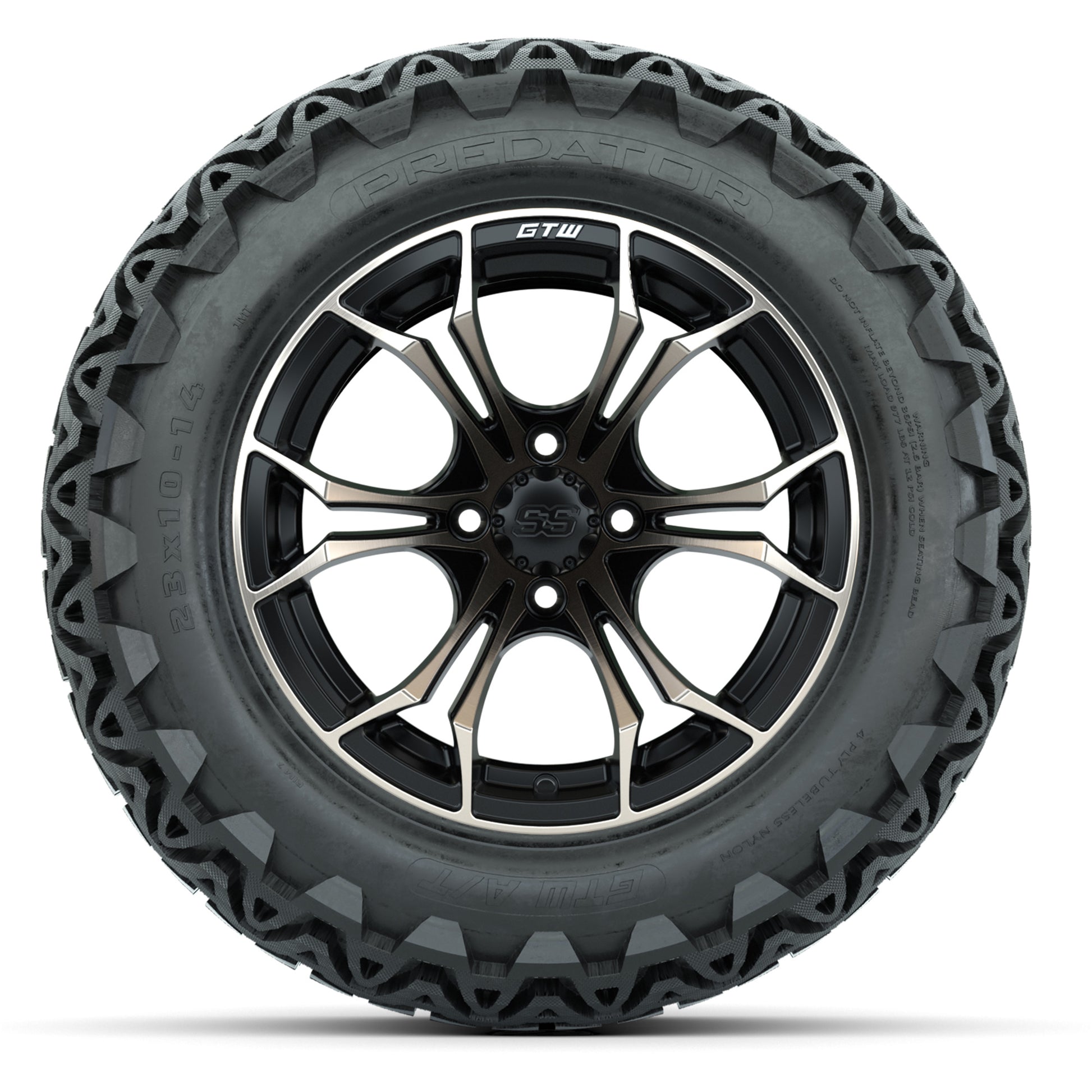GTW Spyder Matte Black/Bronze 14 in Wheels with 23X10-14 Predator All-Terrain Tires – Full Set