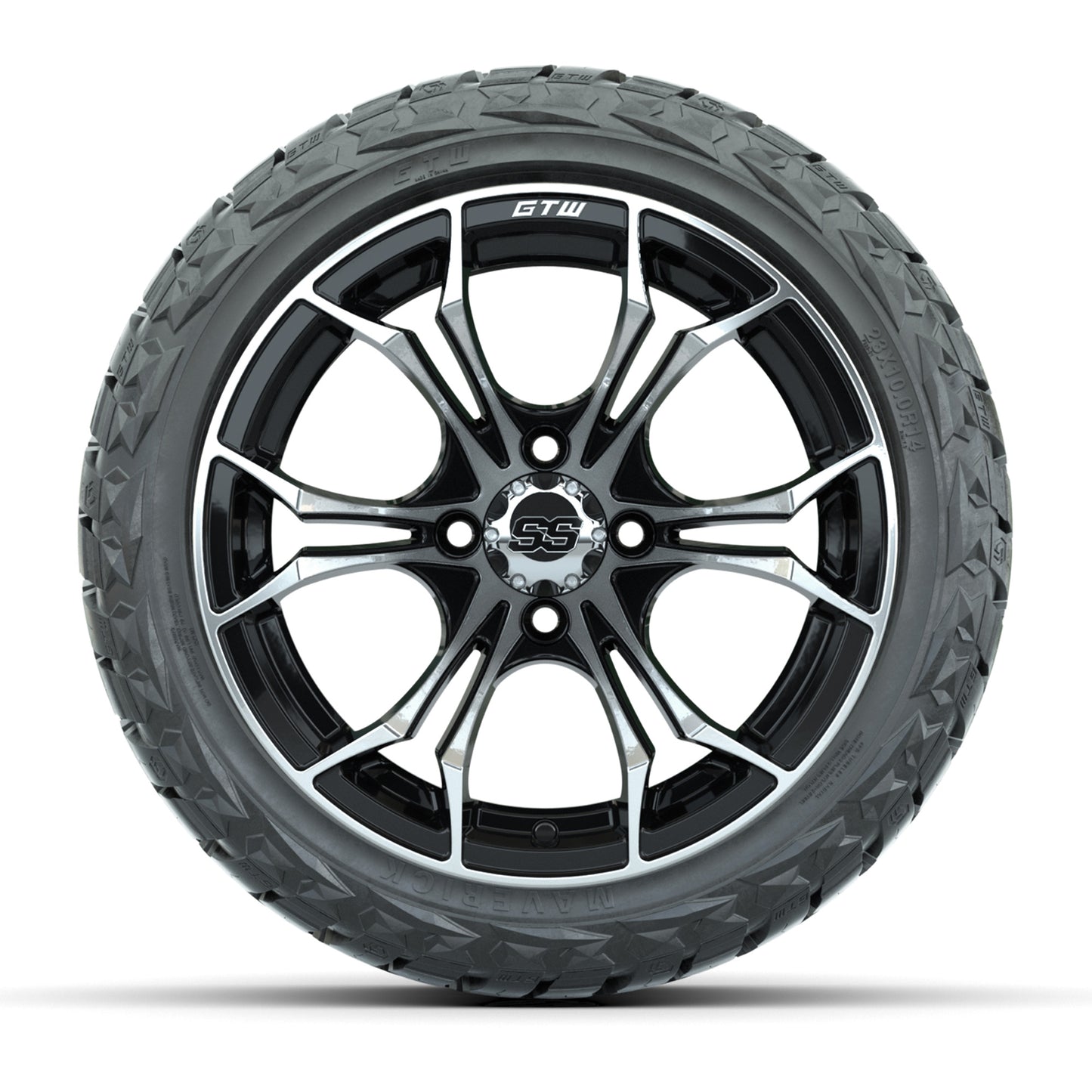 GTW Spyder Black/Machined 14 in Wheels with 23x10.00-R14 Maverick All-Terrain Tires – Full Set