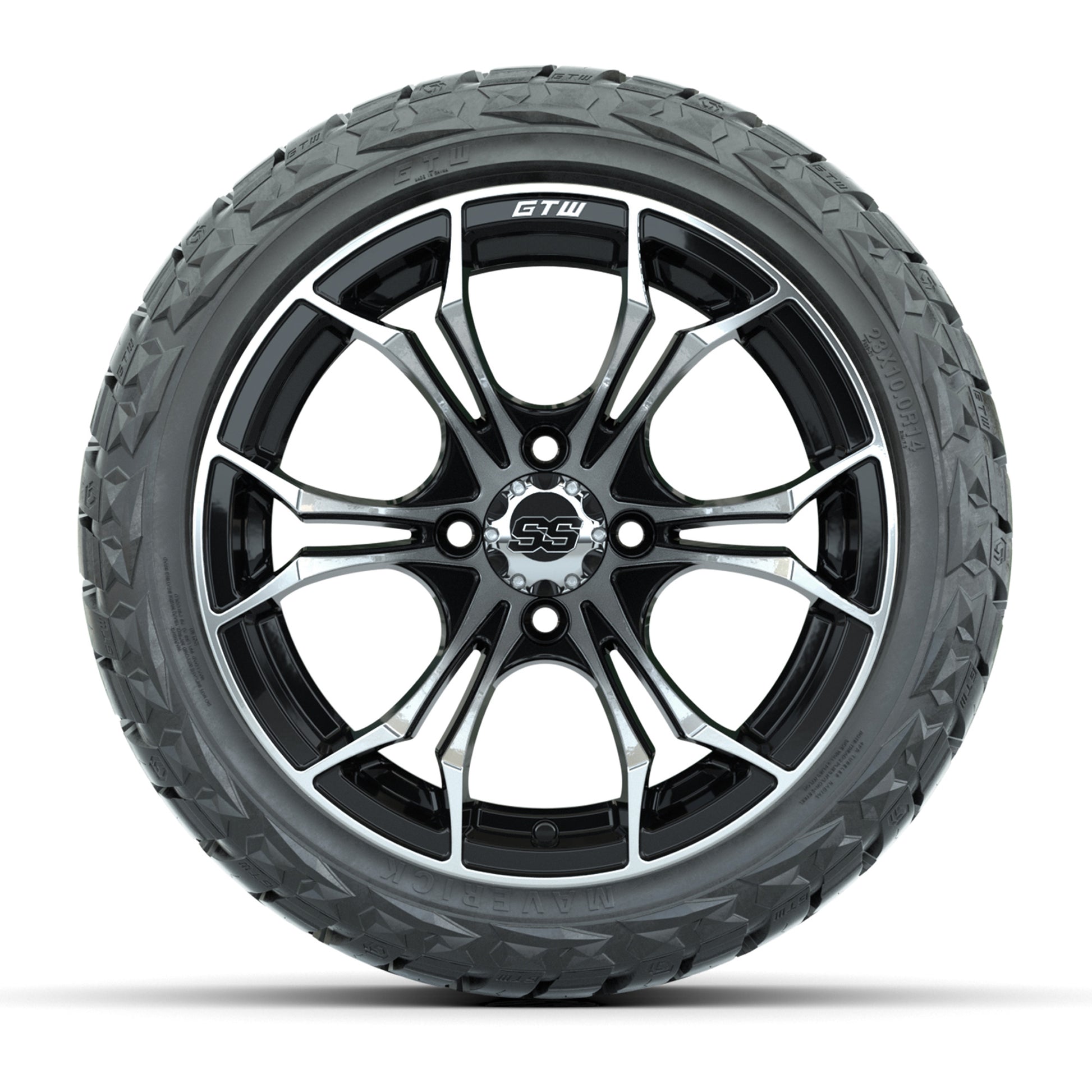 GTW Spyder Black/Machined 14 in Wheels with 23x10.00-R14 Maverick All-Terrain Tires – Full Set