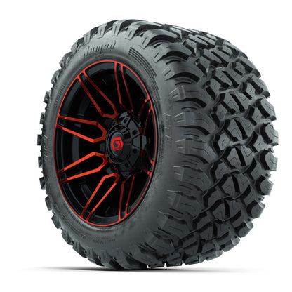 GTW® Stealth Red/Machined 12 in Wheels with 22X11-R12 Nomad Steel Belt Radial All-Terrain Tires – Full Set