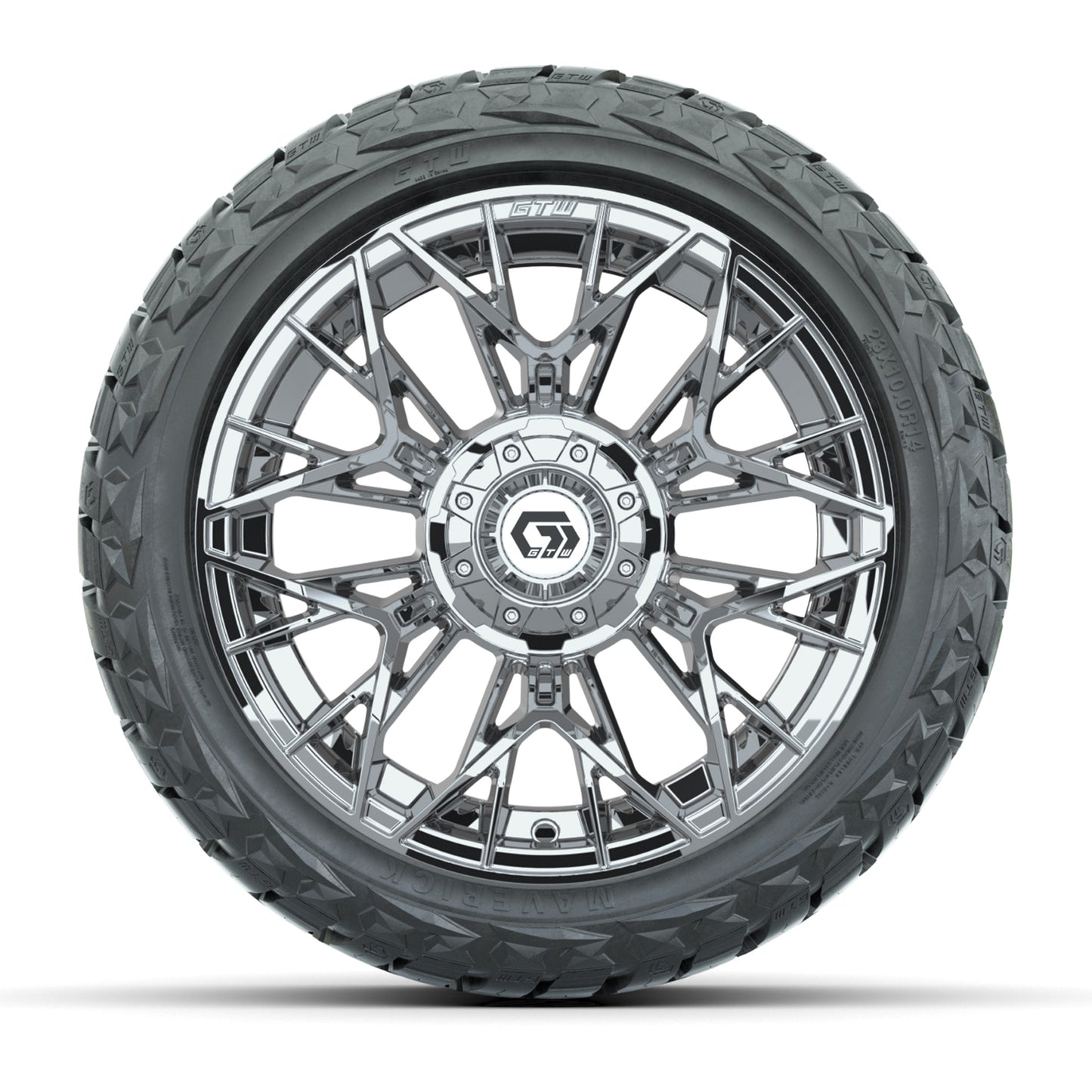 GTW Stellar Chrome 14 in Wheels with 23x10.00-R14 Maverick All-Terrain Tires – Full Set