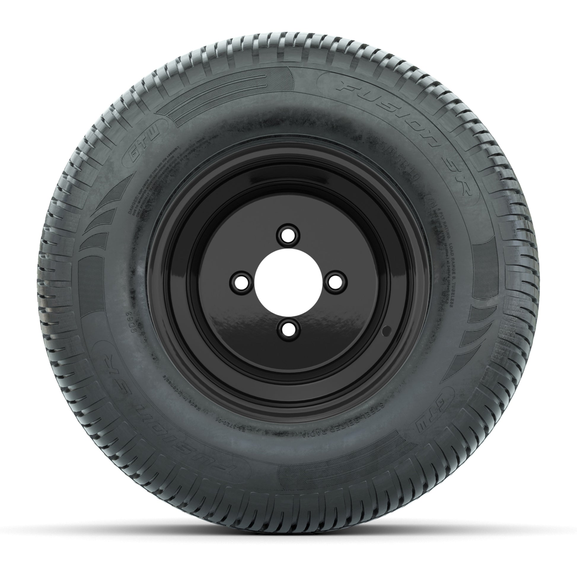 Set of (4) 10 in Black Steel Offset Wheels with 205/65-10 Fusion Street Tires