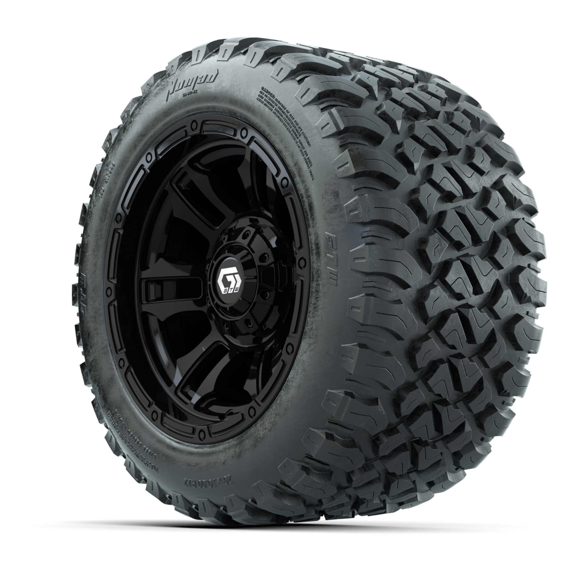 GTW® Shogun Gloss Black 12 in Wheels with 20X10-12 Nomad Steel Belt Radial All-Terrain Tires – Full Set