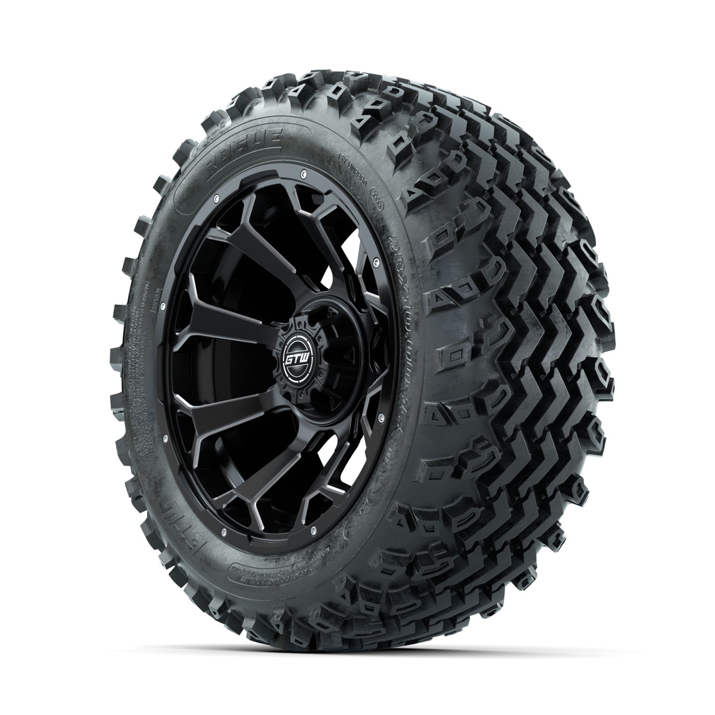 GTW Raven Ball Milled/Matte Black 14 in Wheels with 23x10.00-14 Rogue All Terrain Tires - Full Set