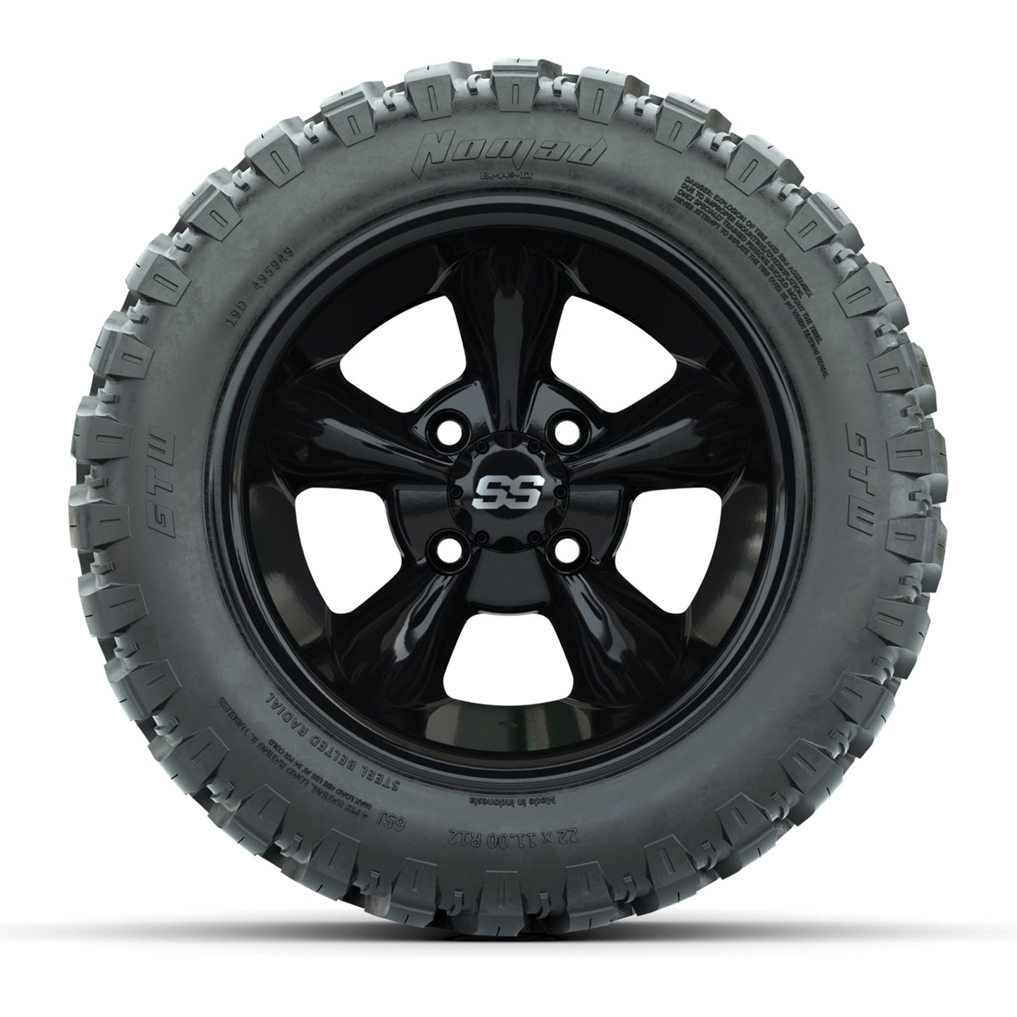 GTW® Godfather Black 12 in Wheels with 22X11-R12 Nomad Steel Belt Radial All-Terrain Tires – Full Set