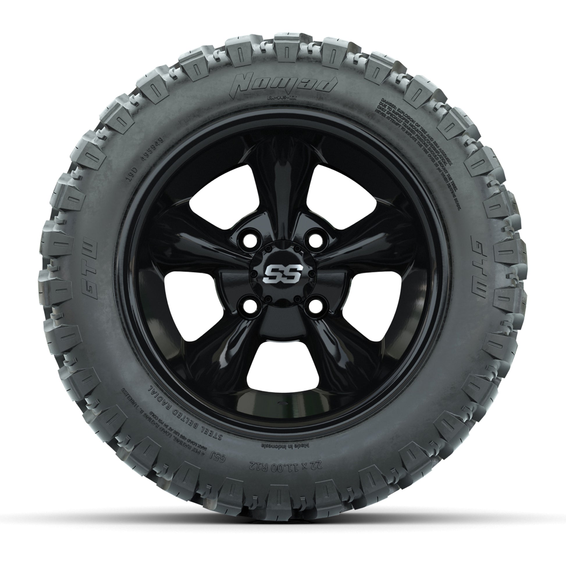GTW® Godfather Black 12 in Wheels with 22X11-R12 Nomad Steel Belt Radial All-Terrain Tires – Full Set