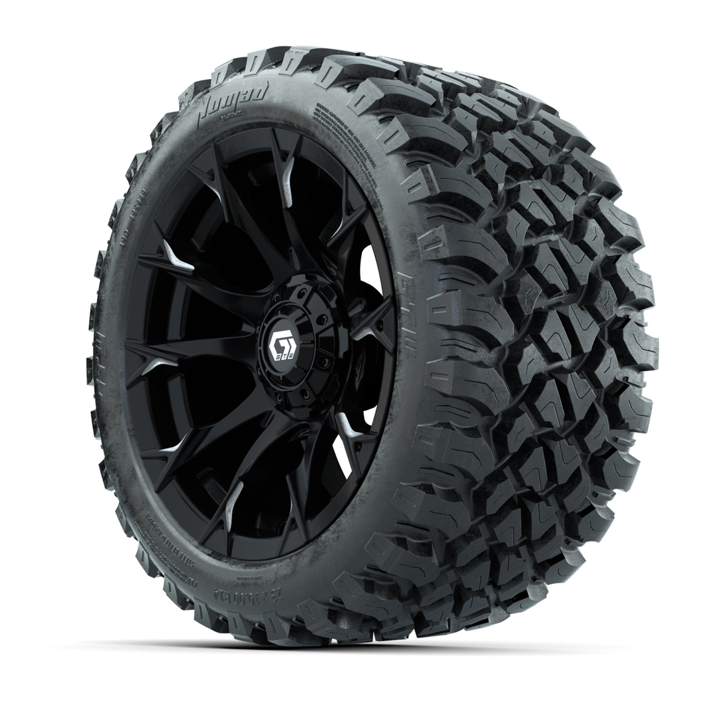 GTW® Diablo Gloss Black/Machined 14 in Wheels with 23X10-R14 Nomad Steel Belt Radial All-Terrain Tires – Full Set