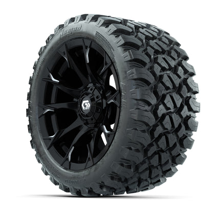 GTW® Diablo Gloss Black/Machined 14 in Wheels with 23X10-R14 Nomad Steel Belt Radial All-Terrain Tires – Full Set