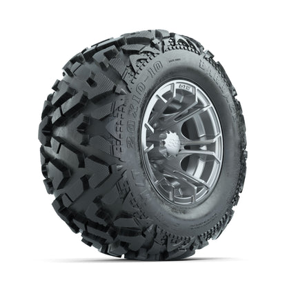 GTW Spyder Silver Brush 10 in Wheels with 20x10-10 Barrage Mud Tires - Full Set