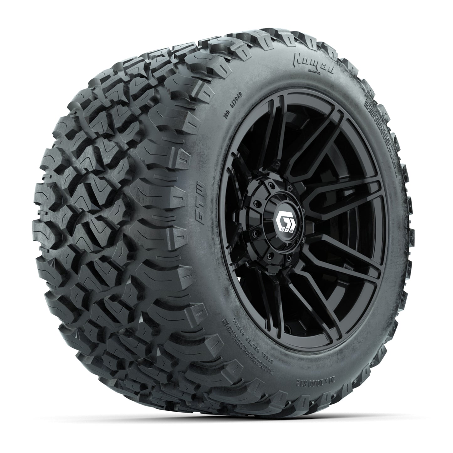 GTW® Stealth Black/Machined 12 in Wheels with 20X10-12 Nomad Steel Belt Radial All-Terrain Tires – Full Set
