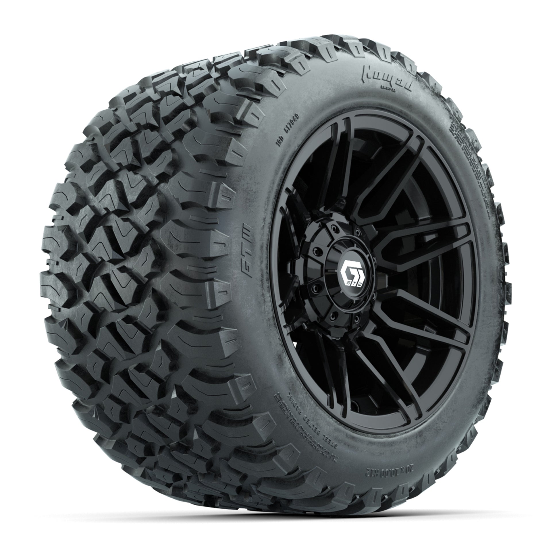 GTW® Stealth Black/Machined 12 in Wheels with 20X10-12 Nomad Steel Belt Radial All-Terrain Tires – Full Set