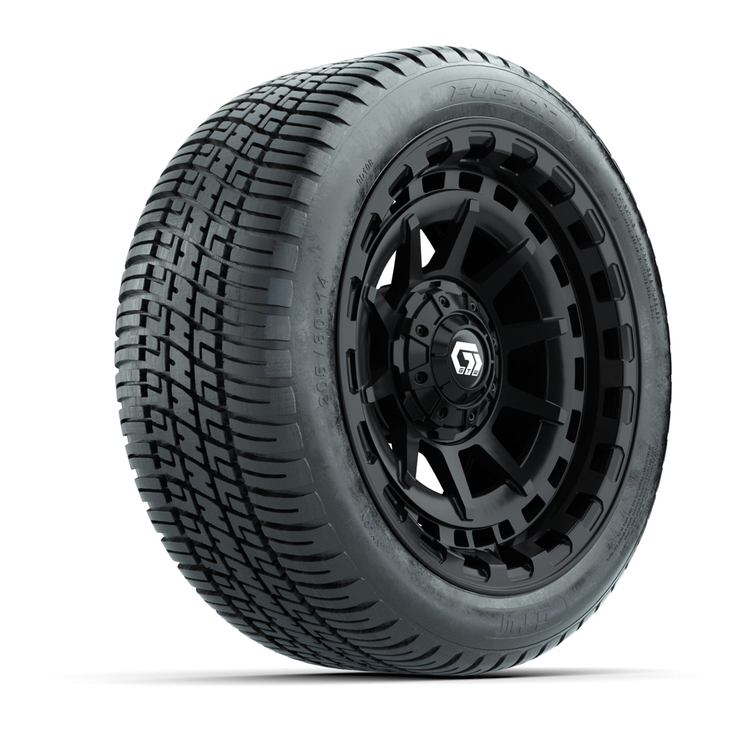GTW® Barricade Gloss Black 14 in Wheels with 205/30-14 Fusion Street Tires – Full Set