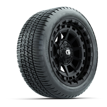 GTW® Barricade Gloss Black 14 in Wheels with 205/30-14 Fusion Street Tires – Full Set