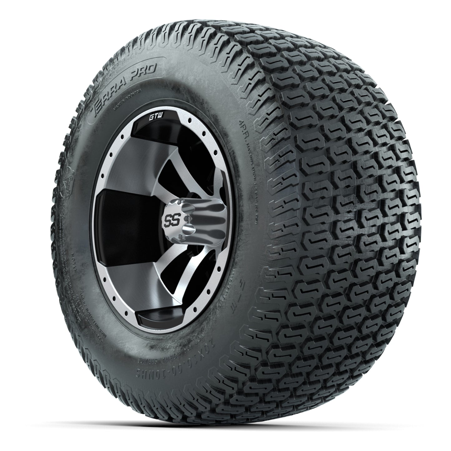 GTW Storm Trooper Black/Machined 10 in Wheels with 20x10-10 S-Pattern Terra Pro Street Tires – Full Set