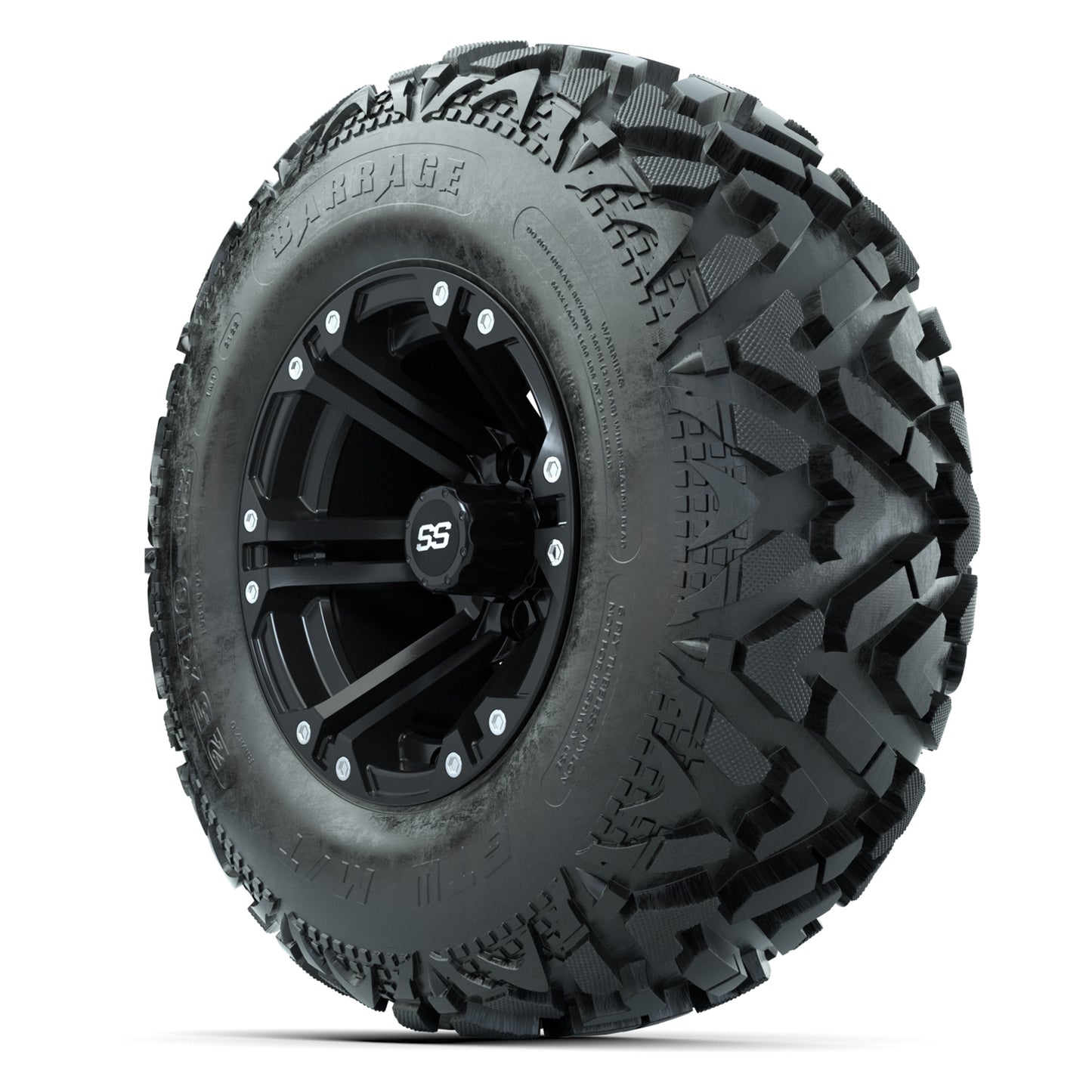 GTW® Specter Matte Black 12 in Wheels with 25X10-12 Barrage Mud Tires – Full Set
