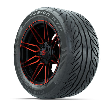 GTW® Stealth Red/Machined 14 in Wheels with 255/45-R14 Fusion GTR Steel Belt Radial Street Tires – Full Set