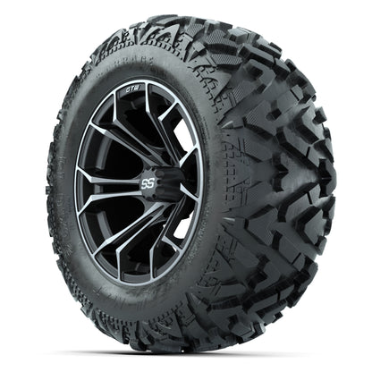 GTW Spyder Matte Gray/Machined 14 in Wheels with 25x10-14 Barrage Mud Tires – Full Set