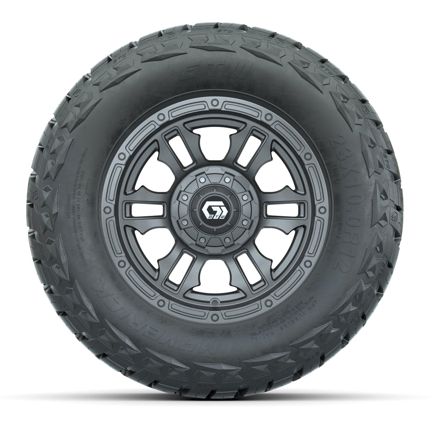 GTW Shogun Gloss Gunmetal 12 in Wheels with 23x10.00-R12 Maverick All-Terrain Tires – Full Set