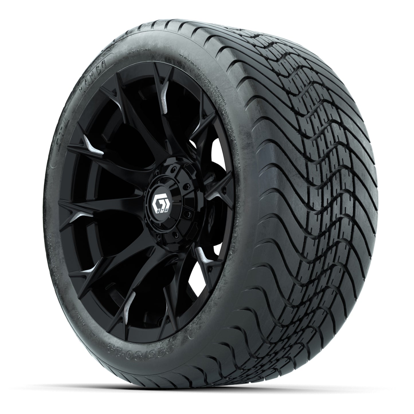 GTW Diablo Gloss Black/Machined 14 in Wheels with 225/30-14 Mamba Street Tires – Full Set