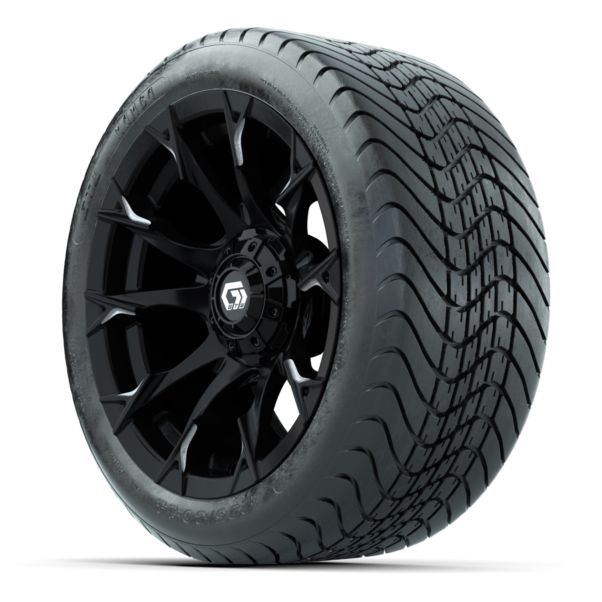 GTW Diablo Gloss Black/Machined 14 in Wheels with 225/30-14 Mamba Street Tires – Full Set