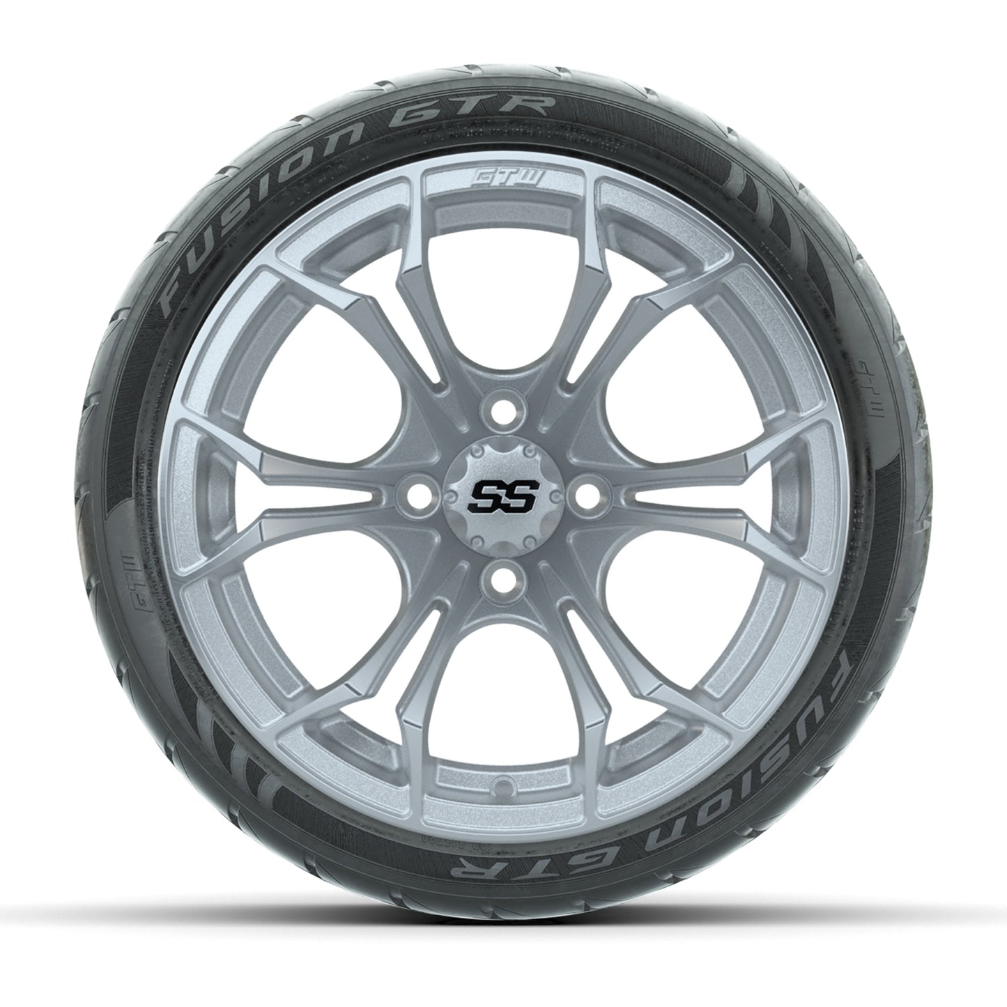 GTW® Spyder Silver Brush 14 in Wheels with 205/40-R14 Fusion GTR Steel Belt Radial Street Tires – Full Set