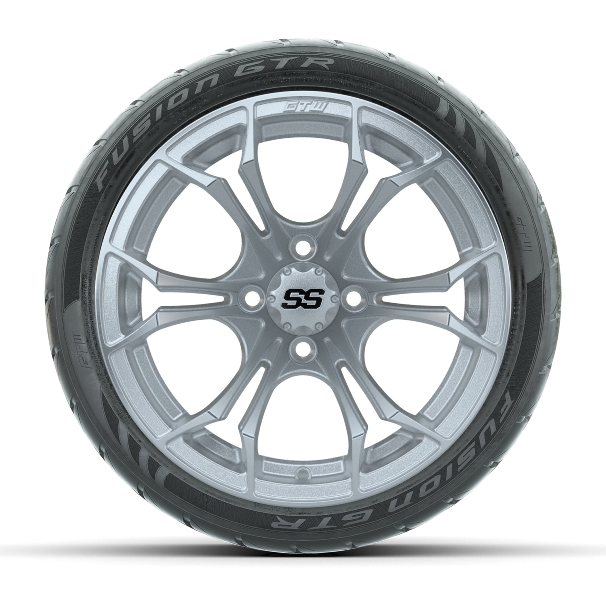 GTW® Spyder Silver Brush 14 in Wheels with 205/40-R14 Fusion GTR Steel Belt Radial Street Tires – Full Set