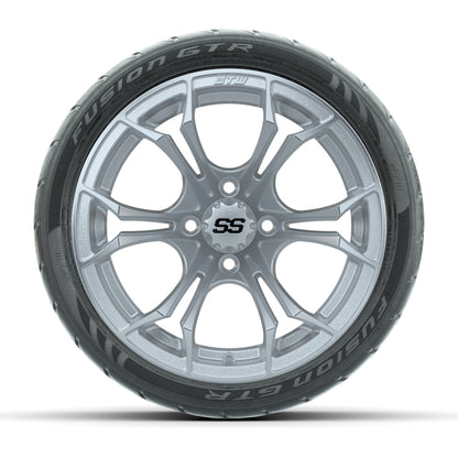 GTW® Spyder Silver Brush 14 in Wheels with 205/40-R14 Fusion GTR Steel Belt Radial Street Tires – Full Set