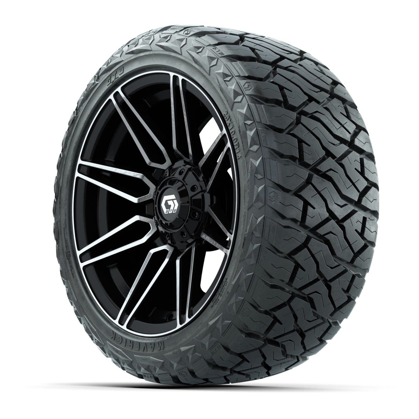 GTW Stealth Gloss Black/Machined 14 in Wheels with 23x10.00-R14 Maverick All-Terrain Tires – Full Set