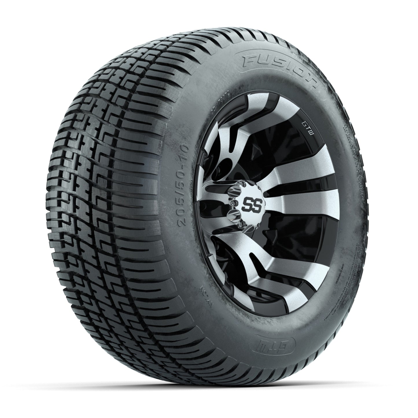 GTW Vampire Black and Machined 10 in Wheels with 18in Fusion Street Tires – Set of 4